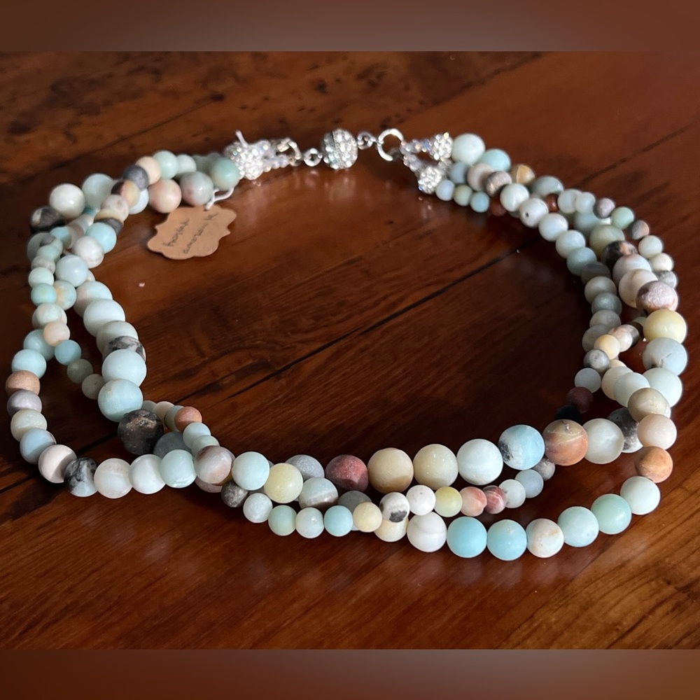 Handcrafted Multi-Strand Beaded Necklace of Frosted Amazonite